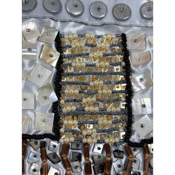 Handcrafted Statement Silver Satin Purse with Buttons & Beads Embellishments - Picture 16 of 16